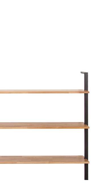 40 41 Climb Shelving Unit Climb is a modular wall mounted shelving system used to create custom storage solutions. Powder-coated gables in black or white are available in two heights.