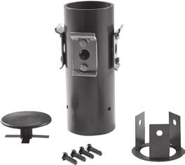 Pole Cap Included (2) Sides have Removable Hole Plugs Installed Bracket is Pre-drilled for Mounting up to (3) Fixtures Mounting Cleats Included with Fixture Fits square or round poles with 2 3 8