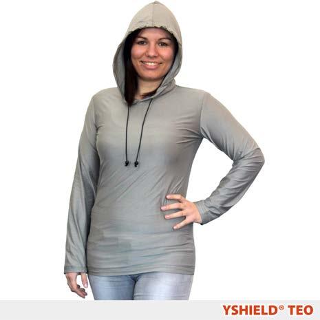 TEO - Hoodie from Silver-Elastic (HF) OUR RECOMMENDATION Shielding fabric SILVER-ELASTIC 0 CB Measurement to ASTM D4935 HF and LF shielding hooded long sleeve shirt.