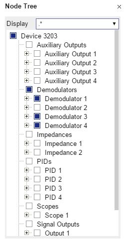 4.. User Interface Overview Figure 4.3. Tree selector with Display drop-down menu Vertical Axis Groups Vertical Axis groups are available in the Plotter tab, DAQ tab, and Sweeper tab.
