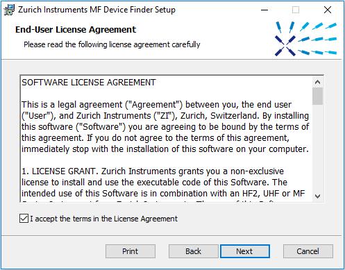 .4. Connecting to the MFLI Instrument Figure.3. Read-only drive of the MFLI shown in the File Explorer 6. In the welcome screen click the Next button. Figure.4. Installation welcome screen 7.
