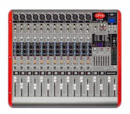 SX-12-UE Professional 12 channel mixer with USB & Effects Step up to the SX12UE from SX10UE and find a world of greater channels, options and features that
