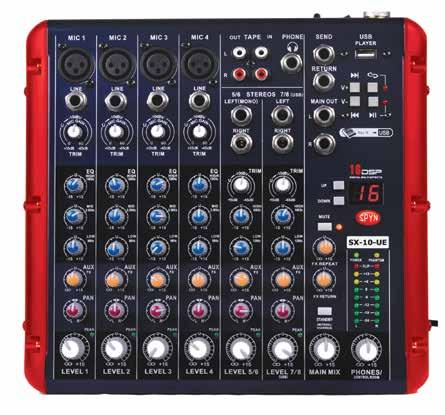 SX-10-UE Professional 8 channel mixer with USB & Effects Pro audio and DJ use is what the SX-10UE is all about.