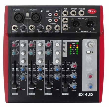 SX-4UD Mixer with XLR Balanced Outs, Effects and USB/SD This compact feature-packed mixer allows