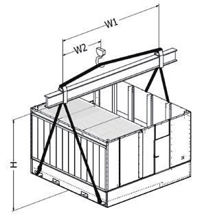 rigging Refer to Table 1 and Figures 1 and 2 for the required minimum spreader bar and the recommended vertical dimension H from the lifting device at the base of each unit or section to the spreader