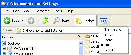 Se deschide fereastra Windows Explorer. Modul de prezentare poate fi modificat.