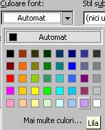 Daca vreti sa modificati culoarea fontului, stilul sau culoarea de subliniere a cuvintelor, solutia se gaseste in meniul derulant Font Color