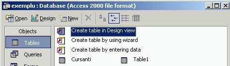 După crearea tabelei şi închiderea acesteia, programul Microsoft Access solicită salvarea sau nu şi propune un nume dacă se doreşte salvarea, nume ce poate fi schimbat de la tastatură.