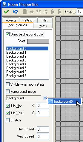 This opens the background selector list. Select the background we loaded earlier. This will display that background image as the background of the room.