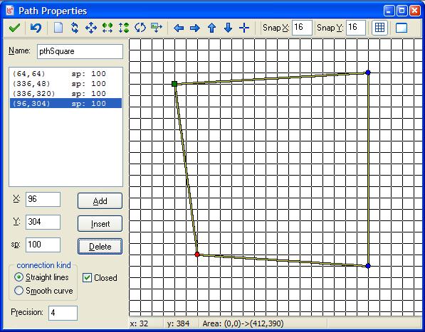 Points are added by clicking in the white area on the right hand of the Path Properties window. As you can see, it is not important to put the points exactly right in this lecture.