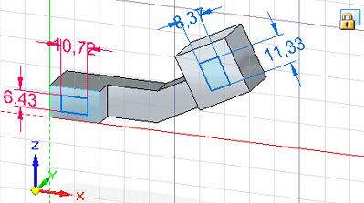 For example, the 10 mm and 22.5 mm dimensions were placed relative to the X and Z axes of the base coordinate system.