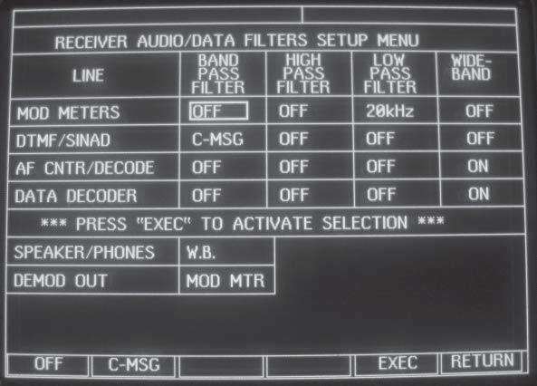Appendix B: IFR COM-120 Test Procedures 15 Set the receive audio fi lters and AF Generator frequency and level as follows: To set the IFR