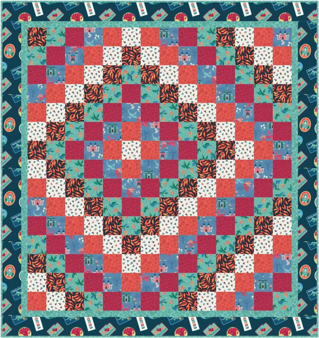 Dragons Quilt Designed and made by Sally Ablett Size: 50 x 53 DESIGN 1 (Main Diagram) FABRIC REQUIREMENTS (Dragons Collection) Fabric 1: ⅞yd - 80cm - A230 (Dragon patches) Fabric 2: ⅜yd - 40cm - A231.