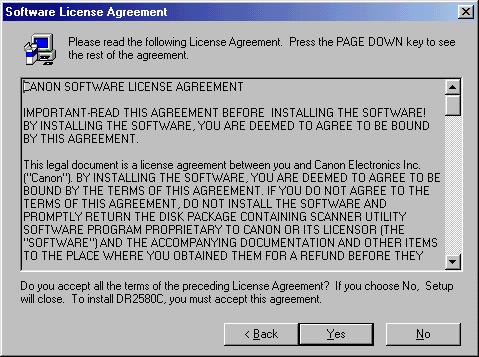 ENGLISH 2. Read the License Agreement text, and then click [Yes].