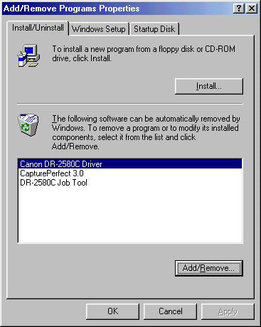 ENGLISH The [Add/Remove Programs Properties] dialog box is displayed. Note If you are using Windows XP, the [Add or Remove Programs] dialog box is displayed.