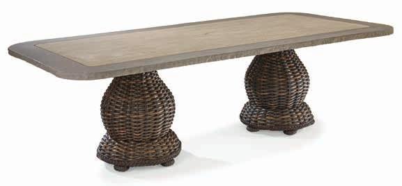 Hand-woven polyethylene synthetic fiber. Cold drawn premium aluminum frame. Inset glass over woven & composite table tops.