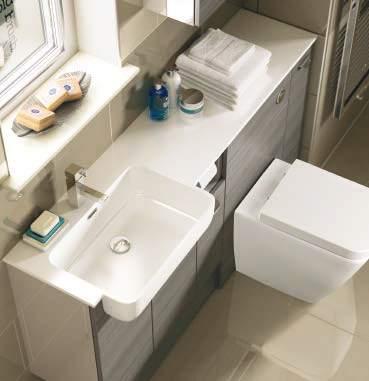 The Largo basin with integrated top surface is available handed to the left or right and fitted to