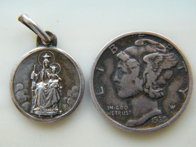 Antique 800 Silver Our Lady of Mount Carmel Lovely little antique European medal of Our Lady of Mt Carmel and The Sacred Heart of Jesus.