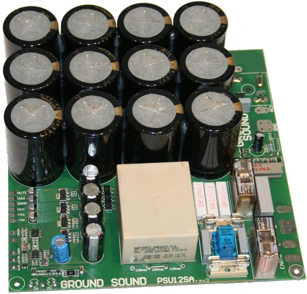 12minutes Mute control On / StandBy LED 12 pcs Power Electrolytic Capacitors Applications Active Amplification Systems High End Stereo setup Supreme Surround Sound Systems PSU12SA Module Description
