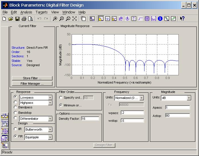 Later students use a digital filter design block in Simulink to implement higher level filters and test them on the DSK board using speech and music in real time.