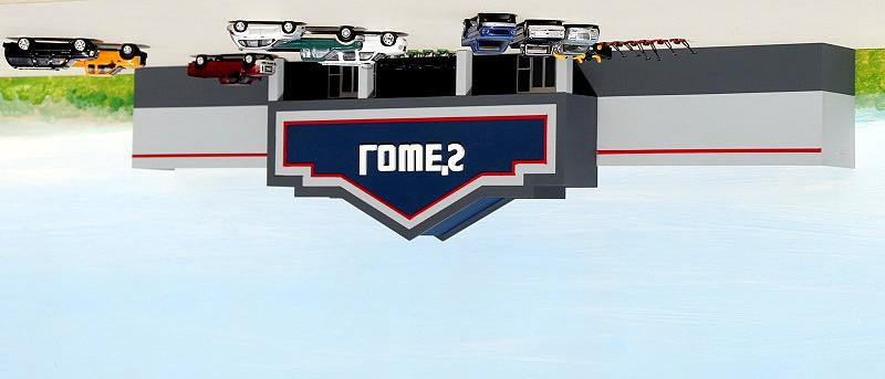 Lowe's backdrop building kit in HO scale Parking lot base, lawn mowers and cars not included This kit includes all building parts and signs milled in white styrene plastic and clear window glazing.