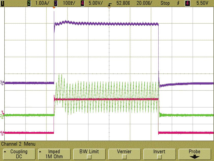 DC1521A 11VIN 67VLED 370mA 100Hz PWM Dimming waveforms 200:1 (left) 100:1 (right).