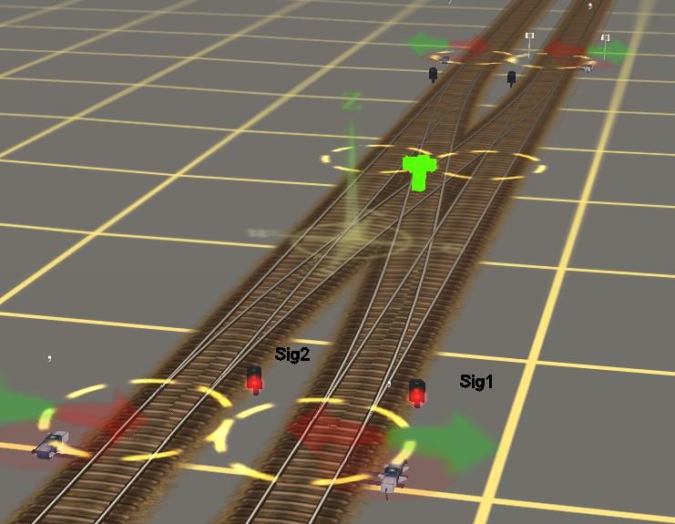 Notice also the trigger right at the crossing tracks. That was also difficult to place exactly, so I used the same technique: Delete one track, add the trigger, put the deleted track back in.