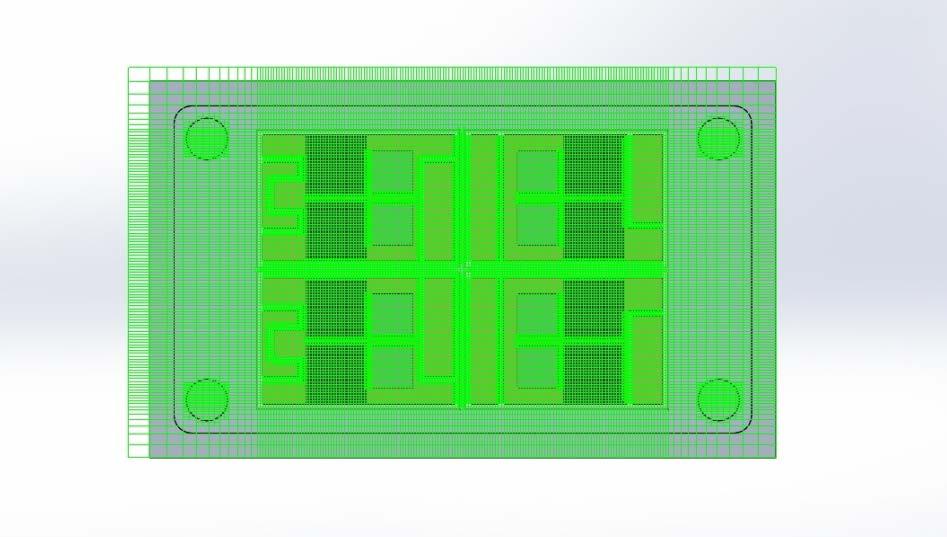 Fig. 3 Top view of the simulation mesh of the IGBT switch 3. Simulation Results Our simulation of thermal effects due to power pulses in the Microsemi power module had 2 parts.