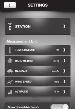 The settings are as follows: Temperature Barometric (not available in EMR211) Rainfall (not available in EMR211)