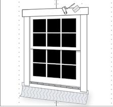 Install HydroFlash header flashing. Surface should be clean and dry and self-adhered flashing should be adhered with a foam roller or hand applicator.