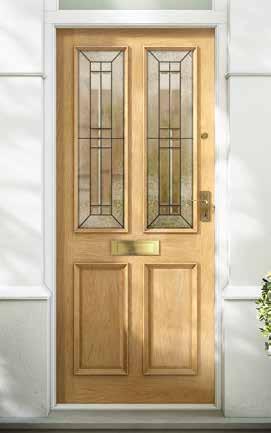 Malton Glazed Oak A classic twin light design triple glazed with a stylish bevelled jewel design in the centre, surrounded by a gluechip border and black leading. Toughened Glass to BS EN 12150.
