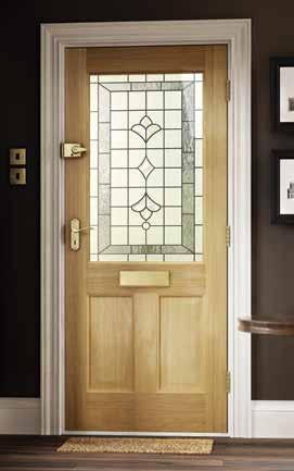 Avon Glazed Oak Traditional style Oak veneer 2 panelled door, perfect for both traditional and modern homes. Leaded toughened feature glazing to BS EN 12150. Supplied ready to paint or stain.