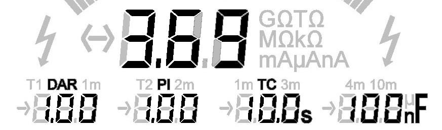 Test settings: T1 and T2 times set in order to measure the