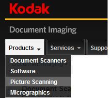 3. From the Document Imaging page, select the Products tab, then select Picture Scanning. 4. From the Picture Scanning page, select Picture Saver Scanning System PS50/PS80. 5.