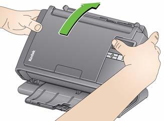 Start Scanning 1. Be sure the scanner is on and ready to scan (LED/Start button will be green and constant). 2. Tilt the scanner. Tilt position: Use the scanner in this position when scanning.