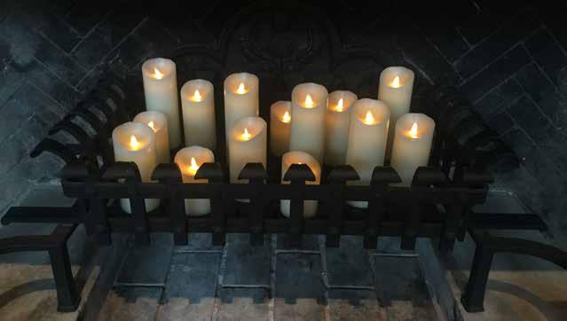 Forms a centre piece to the Banqueting Hall and a fantastic enhancement to the party atmosphere. Premium Moving Flame, Flickering LED Candles placed within the Fire Grate - 65.
