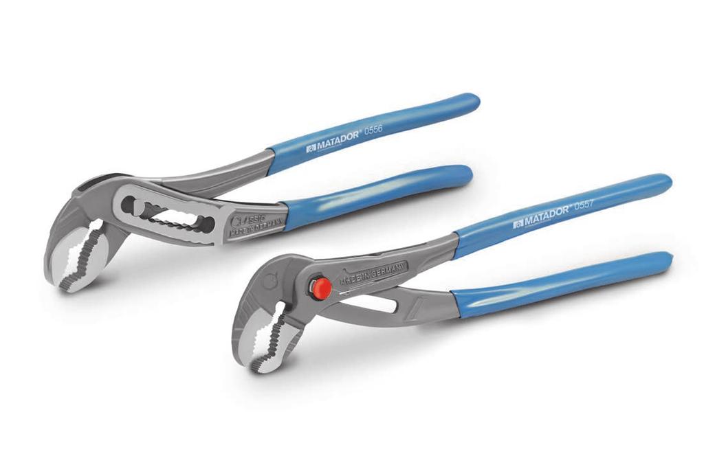 Water Pump Pliers. Box joint. Finger trap protection for safe work, prevents injuries caused by squeezing. Double toothed jaws, inductive hardened.