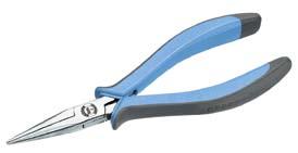 386 387 Needle nose electronic pliers 8305-2 Needle nose electronic pliers Extra long, half-round jaws, with file-cut surface ESD = electrostatic discharge protection T 8307-4 Needle nose electronic
