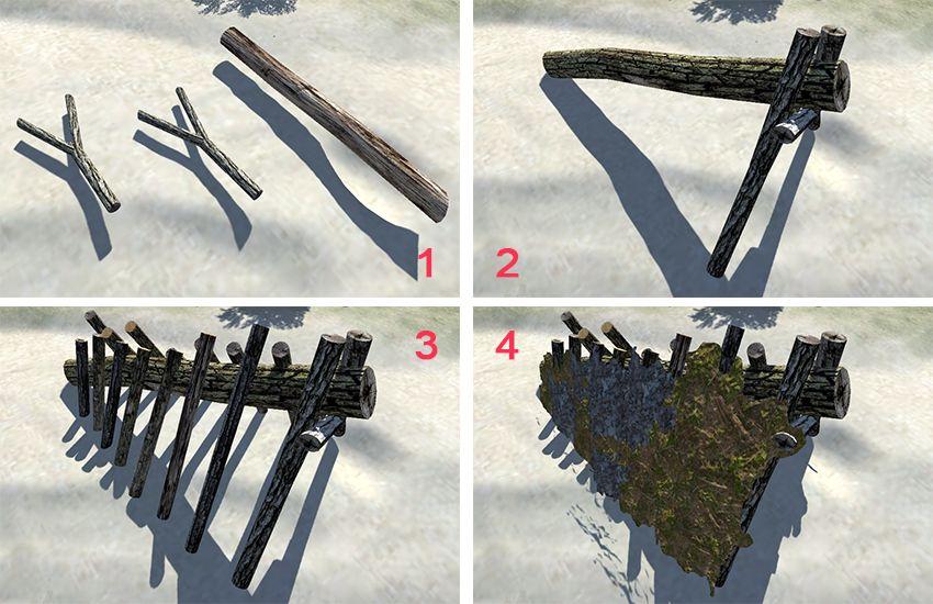 Figure 7. Intermediate prefabs of shelter. For each of the gameobject used, they were attached by rigidbody component and collider component in Unity.