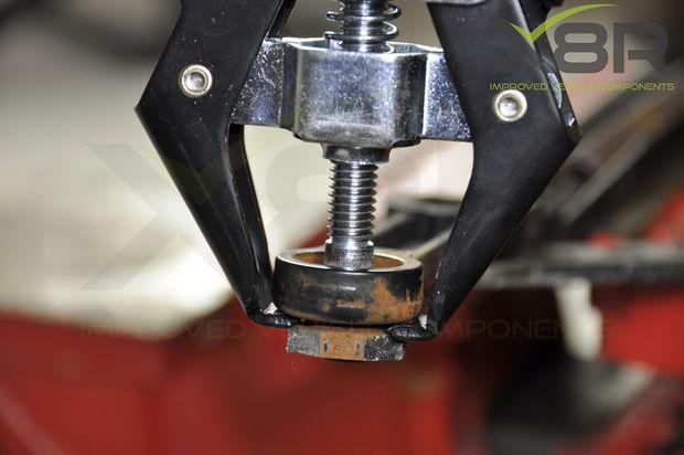 Before you're able to remove the bearing, there is a small lip that needs grinding away.