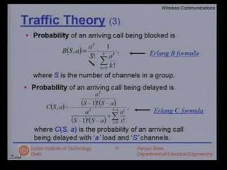 (Refer Slide Time: 00:19:32 min) Continuing with the traffic theory, the probability of an arriving call being blocked is given by B (S,a) is the number of channels in the group.