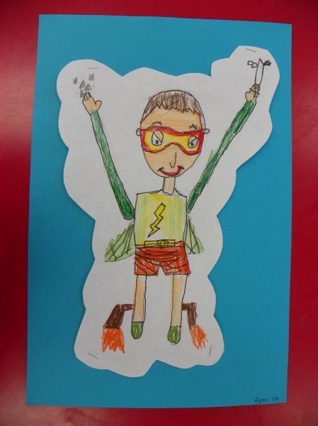2. Begin by drawing themselves as they are today. 3. Add details to turn themselves into a superhero. Do they need a cape?