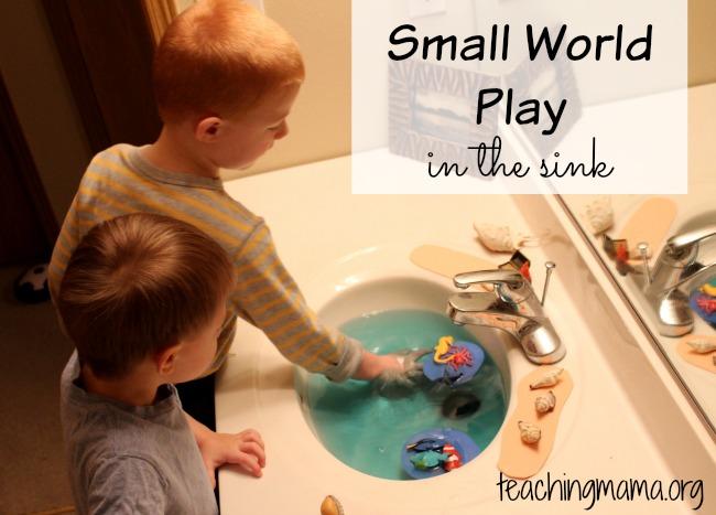 Day 9: Small World Play in the Sink Sink Something to color the water (jello powder or food coloring) Ocean animals (like TOOB sets) Foam sheets Fill the sink with warm water. Add in the color.