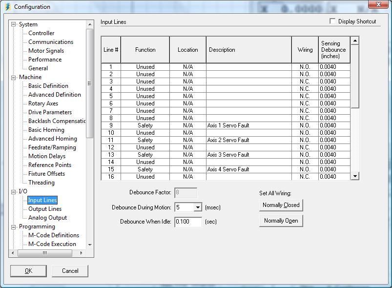 8 FlashCut CNC Section 6 FlashCut Software Settings Please note that if you are using input lines, make sure to