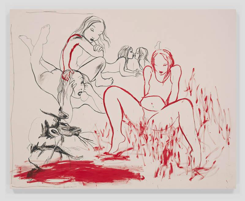 Rita Ackermann Interview 0 Rita Ackermann, Heroines 2, 2014, Ink, pigment on canvas, 230 x 295.