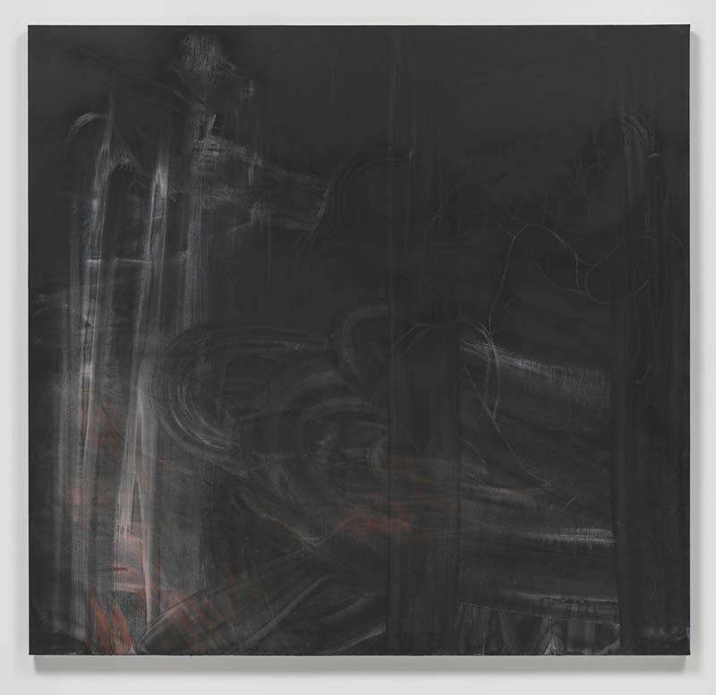 Rita Ackermann, Black Shadow, 2014, Acrylic, chalk, spray paint, pastel on canvas 147.6 x 155.