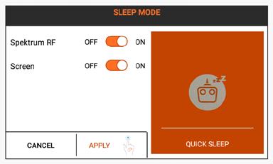 SLEEP MODE The Sleep Mode menu allows the user to change RF and screen state.