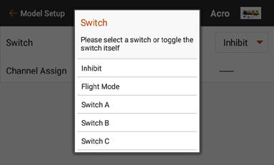 To program a Digital Switch Setup: 1. Channel assignments cannot be made from the Digital Switch Setup menu. Assign the switch or flight mode to the desired output channel in the Channel Assign menu.