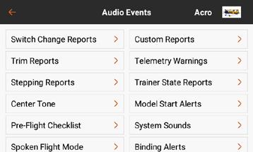 AUDIO EVENTS Audio Events on the ix12 can be set up to report virtually any action on the transmitter. The Audio Events menu is meant to serve as one location to find any audio report in the system.