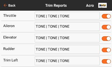 TRIM REPORTS The Trim Reports menu allows for changing how the system signals trim inputs.